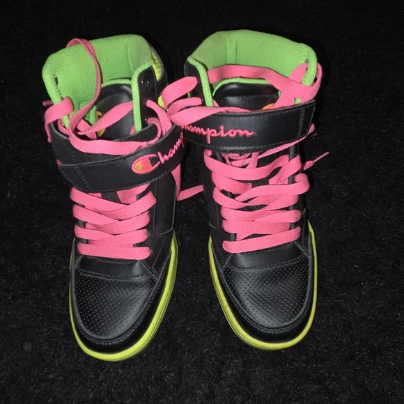 Champion High-Top Sneakers - Black and Neon - Picture 3 of 5